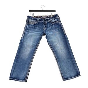 Rock Revival Linne Easy Crop Jeans 29x24 Distressed Stretch Denim EUC